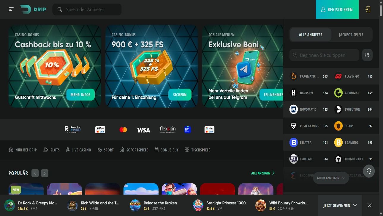 Drip Casino desktop screenshot 1